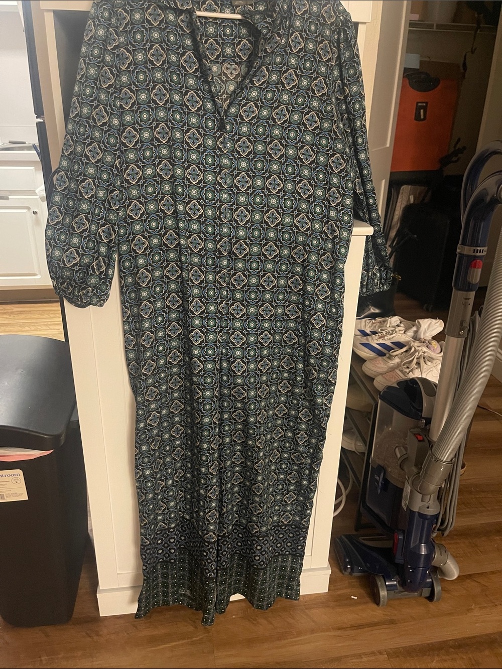 Anthropologie Blue Patterned Maxi Dress with Long Sleeves